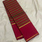 Vintage vermilion Vazhaipoo stripes handwoven pure silk Kanchipuram Rettapet saree with Manthulir green bands, full view