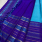Turquoise Blue pure silk Kanchi Pattu saree, Varisaipet weave with Royal Purple border — pallu detail