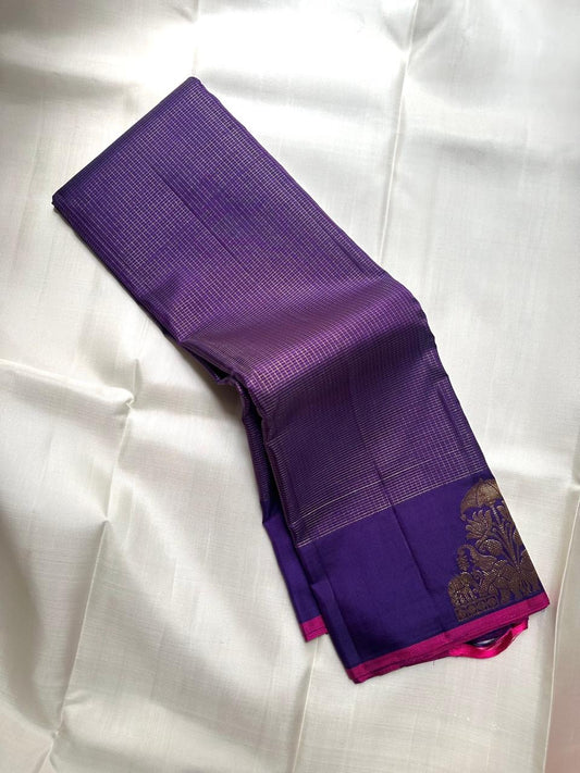 Royal Purple Handwoven Pure Silk KanchiPattu Saree with Zari Kattam Sri Lakshmi Motif Border