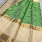 Fresh green handwoven pure silk Kancheepuram Zari Kattam saree, full view — Idam Living
