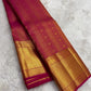 Raspberry pink Kanjeevaram saree full view with zari kattam bands