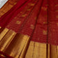 Close-up of zari kattam checks on pillar box red Kancheepuram silk saree