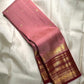 Dusty rose handwoven pure silk Kanchi Pattu saree with deep maroon Varisaipet border, full view