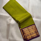 Olive Gold Kanchipuram silk saree – zari stripe detail on the body — Idam Living