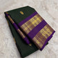 Pure Kanjivaram green silk saree with royal violet zari rettapet border Idam Living