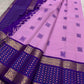 Lavender Pink pure silk Kanchipuram Rettapet saree, body view showing the silk and ornamental weave