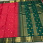 Tomato red handwoven pure silk Kanjeevaram korvai saree with emerald green border, view 2