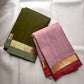 Olive Green Handwoven Pure Silk Kancheepuram Saree with Plain Body and Sage Green Zari Border