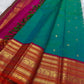 Vermilion Varisaipet elephant motif detail on Peacock Teal KanchiPattu silk saree