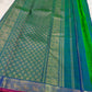 Peacock Blue Handwoven Pure Silk KanchiPattu Saree with Small Gold Buttas & Petite Zari Elephant Border