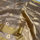 Pure Silk mushroom Chanderi saree with warm-gold border