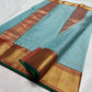 Pure Silk Chanderi pale blue saree with gold-toned buttas