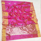Pure Silk Chanderi saree showing blue blossoms and pale metallic stems