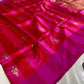 Pure Silk Chanderi saree with gold floral buttas and deep-green accents