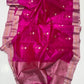 Rani Pink Pattu Silk Chanderi with broad metallic border