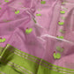 Pure silk blush pink Chanderi saree with green border ready to ship from USA