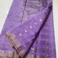 Full view of lavender Chanderi handloom silk saree showing bird motifs and broad shimmering borders