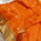 Tangerine orange pure silk Chanderi handloom saree with gold zari borders and woven motifs