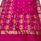 Handwoven pink Chanderi saree with large peacock motifs