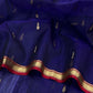 Royal blue pure silk Chanderi handloom saree with gold zari motifs and red border