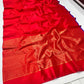 Elegant red pure silk Chanderi saree with luminous handwoven drape
