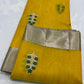 Golden mustard Chanderi silk saree with elegant silver zari pallu