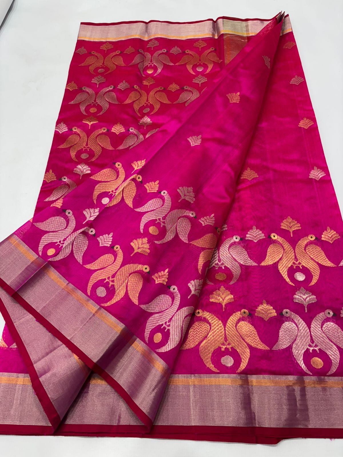 Katan Silk Chanderi with broad metallic border