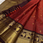 Pure silk Kanchi Pattu saree — deep aubergine zari border close-up