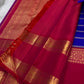 Jewel Blue and Deep Vermillion Handwoven Pure Silk Kanchipuram Saree with Veldhari Border and Zari Kattam