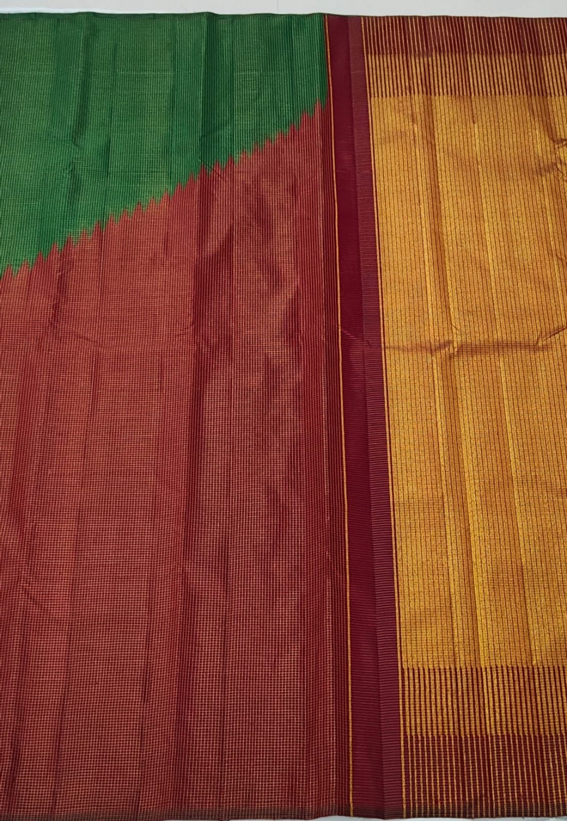 Silk Mark certified pure silk Kanchipuram Ettukol saree with Oosi Kattam