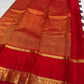 Green and Yellow pure silk Kanjipuram saree, Kanchi Kattam weave with Pillar-Box Red border — full drape view