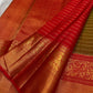 Olive Green pure silk Kanjivaram saree, Zari Kattam weave with Vermilion Gold Zari border — body weave close-up