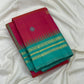 Shot colour tomato red pink and teal Kancheepuram saree with Mayil Chakram butta and Korvai Varisaipet border overview