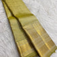 Peridot Green pure silk Kanjeevaram saree, Varisaipet weave with Gold Zari border — full drape view