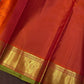 Manthulir green and kesari orange handwoven pure silk Kancheepuram saree with bawanchi borders, view 3