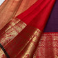 Close view of fine gold zari kattam checks on Deep Aubergine Kanchipuram silk