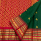 Emerald Green Korvai Kanchipuram saree with vivid Arakku Red contrast Pettu