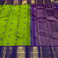 Parrot green handwoven pure silk Kanchipuram varisaipet saree with violet border, view 4