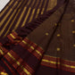 Handwoven Deep Kaapi Maroon Kanchipuram silk saree, pallu detail, Oosivaanam-style vertical lines