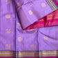 Clear lilac-lavender purple with fine gold checks pure silk Kanchipuram saree, lilac gold fine zari checks body; traditional Zari Kattam weave.