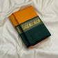 Saffron gold Pure Silk Kanjeevaram Korvai saree with deep green Kaal Irangiya border and gold zari