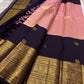 Handwoven pink tissue silk KanchiPattu Korvai saree, pure silk texture