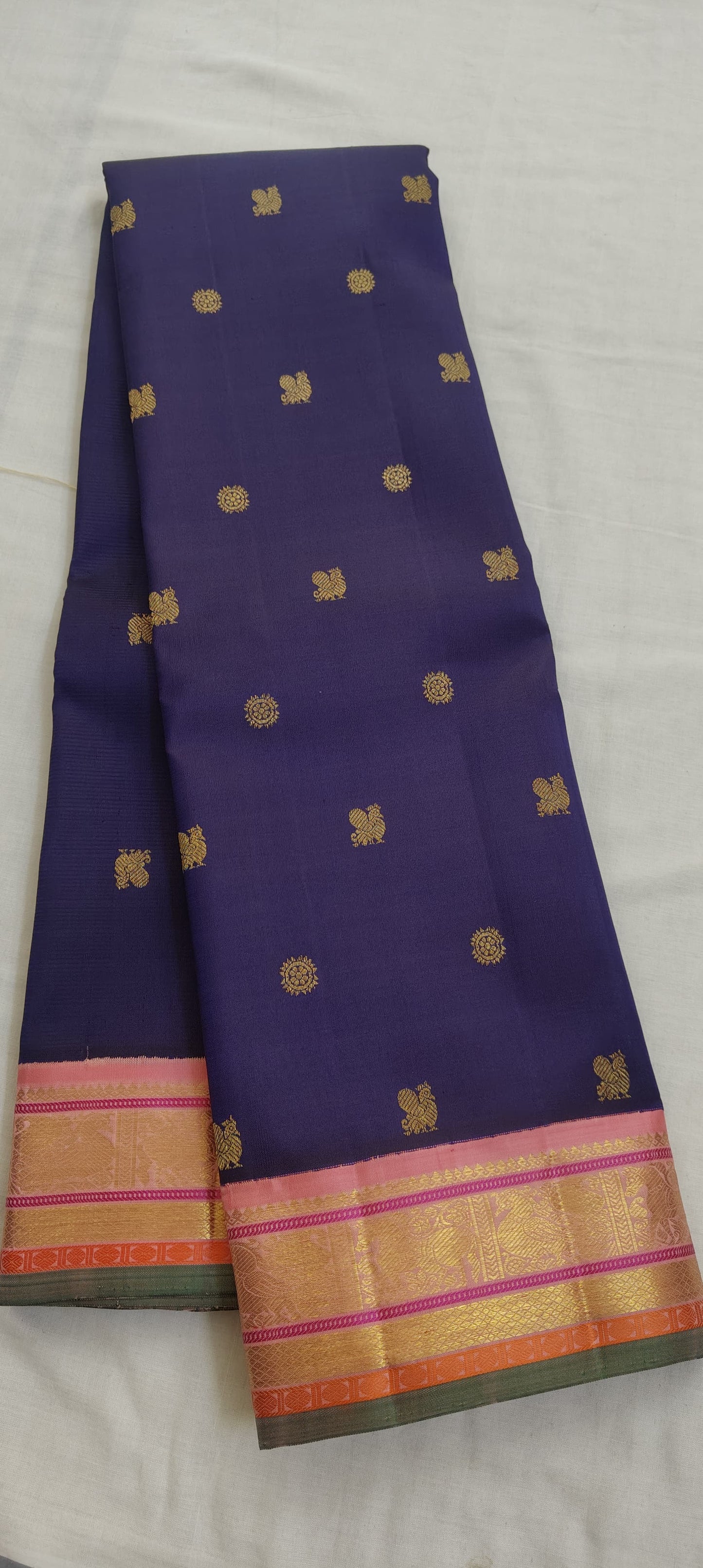 Korvai Kanchana Deep Purple With Blush Pink And Forest Emerald Double Korvai Pallu Kanchipuram Silk Saree