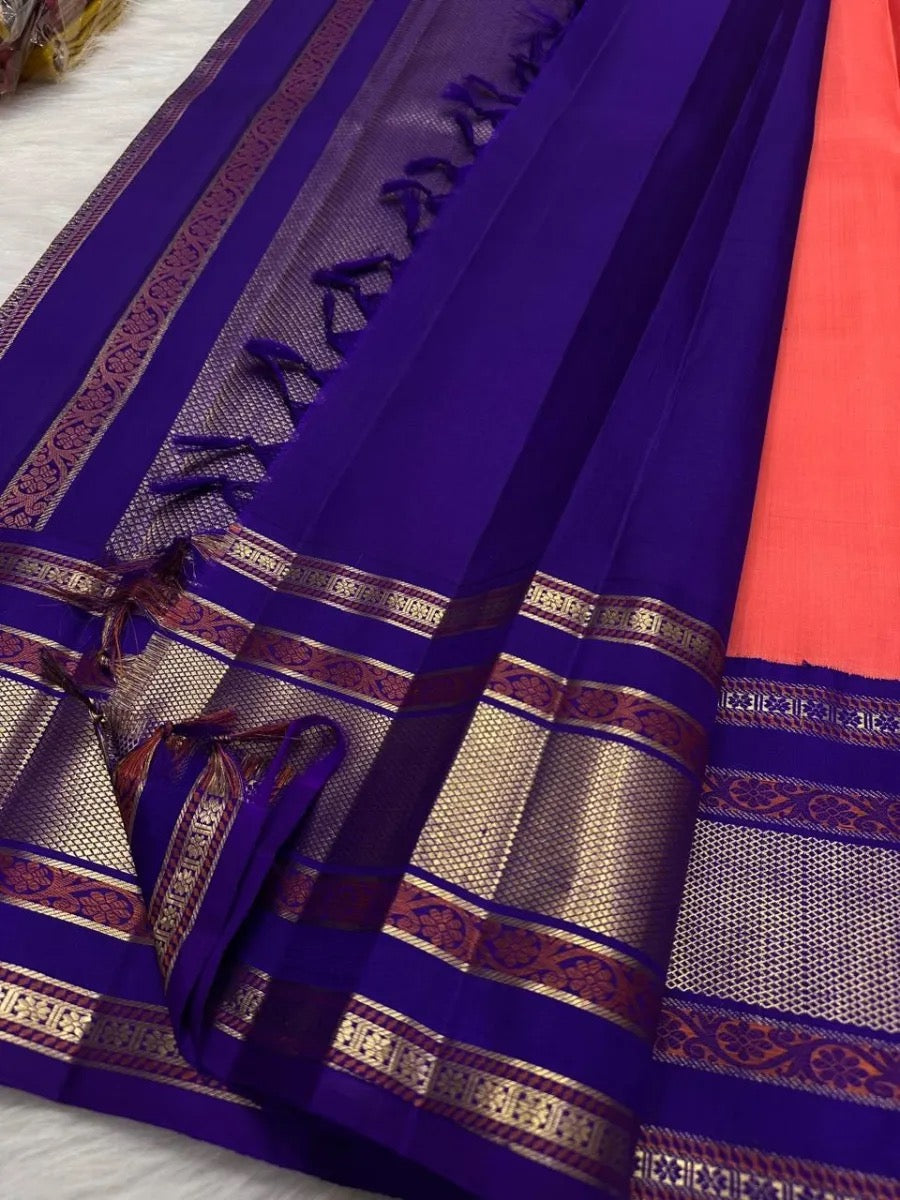 Purple border Pattu Butta motif on Kanchipuram saree