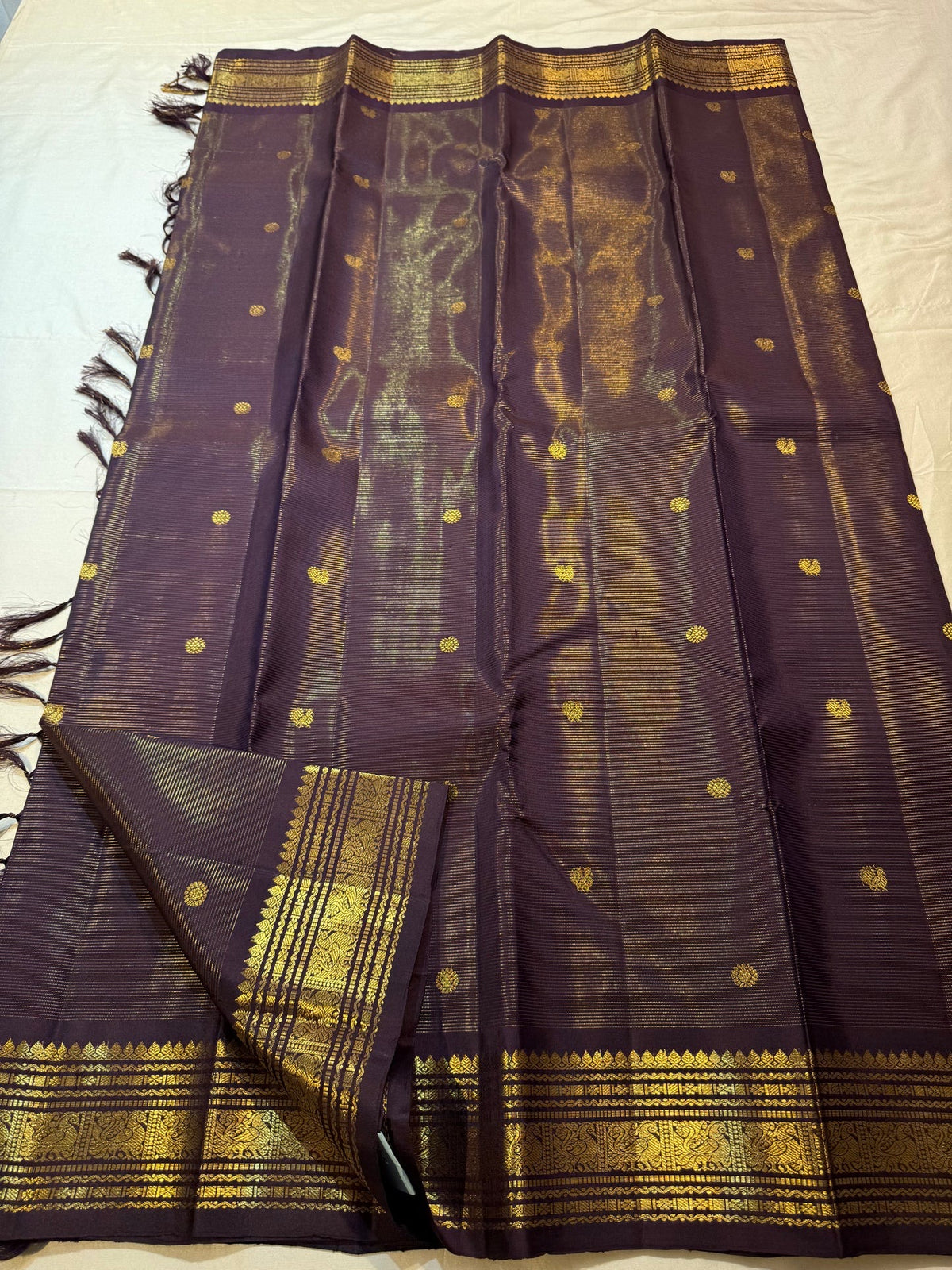 Kanchana Brown-Purple Vairaoosi Kanjivaram Silk Saree with Zari Border