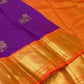Vivid Violet Handwoven Pure Silk Kanchipuram Butta Saree with Pasu-Kanru Gold Zari and Orange Border