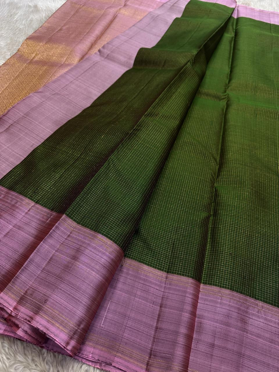 lavender zari woven pallu laid flat pure kanchipuram silk saree