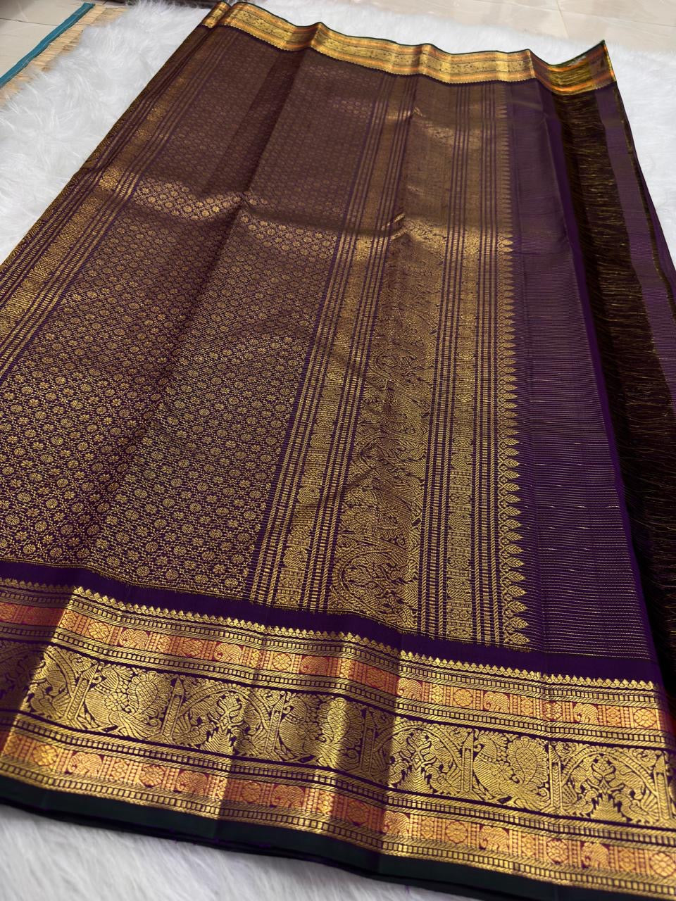 Royal Purple pure silk Kanchipuram saree — gold butta