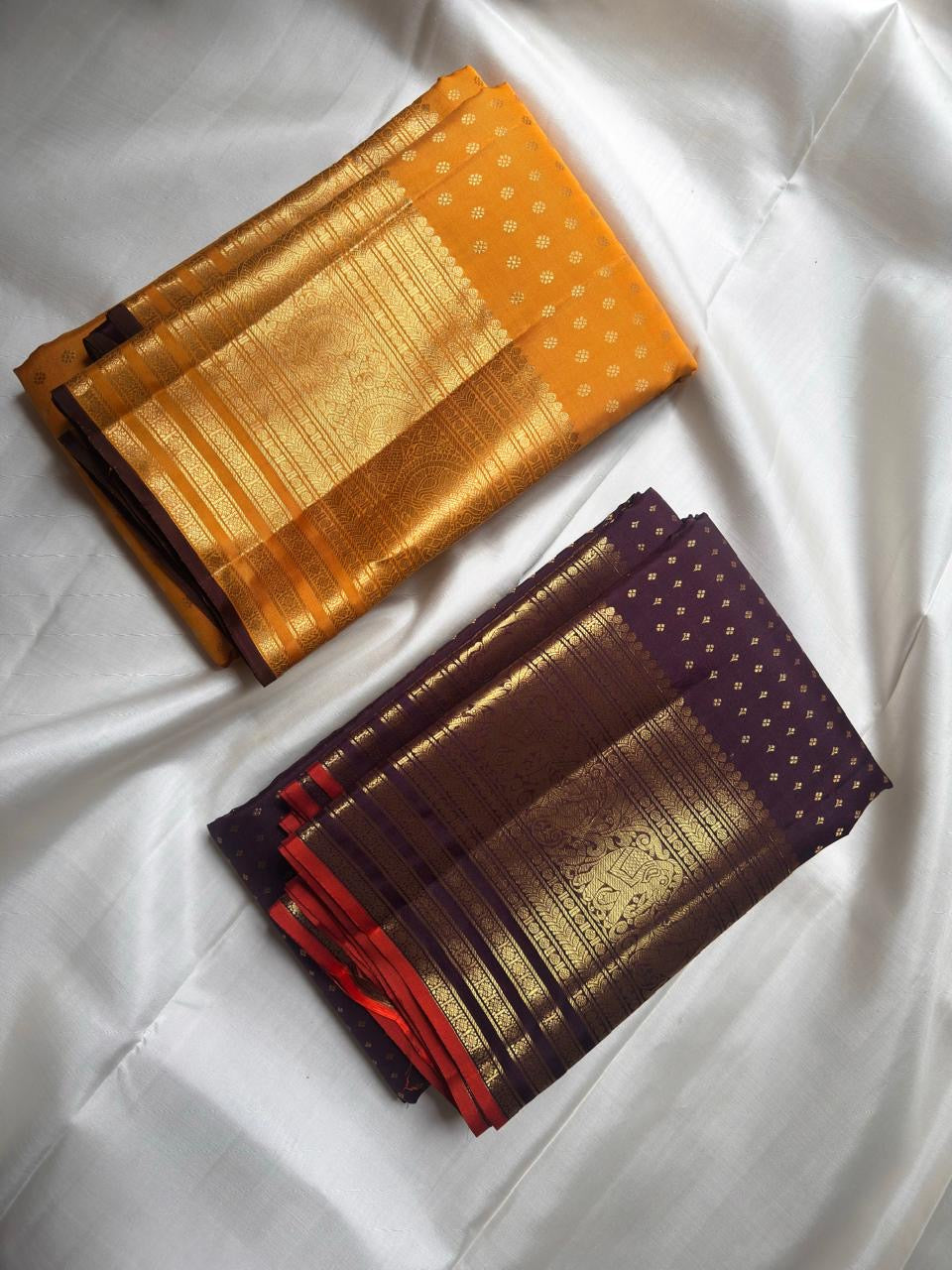 Deep Aubergine Purple pure silk Kanjivaram Butta saree with Arakku Red selvedge.