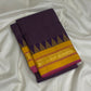 Full view of the miniature purple and gold zari check pattern across the saree body